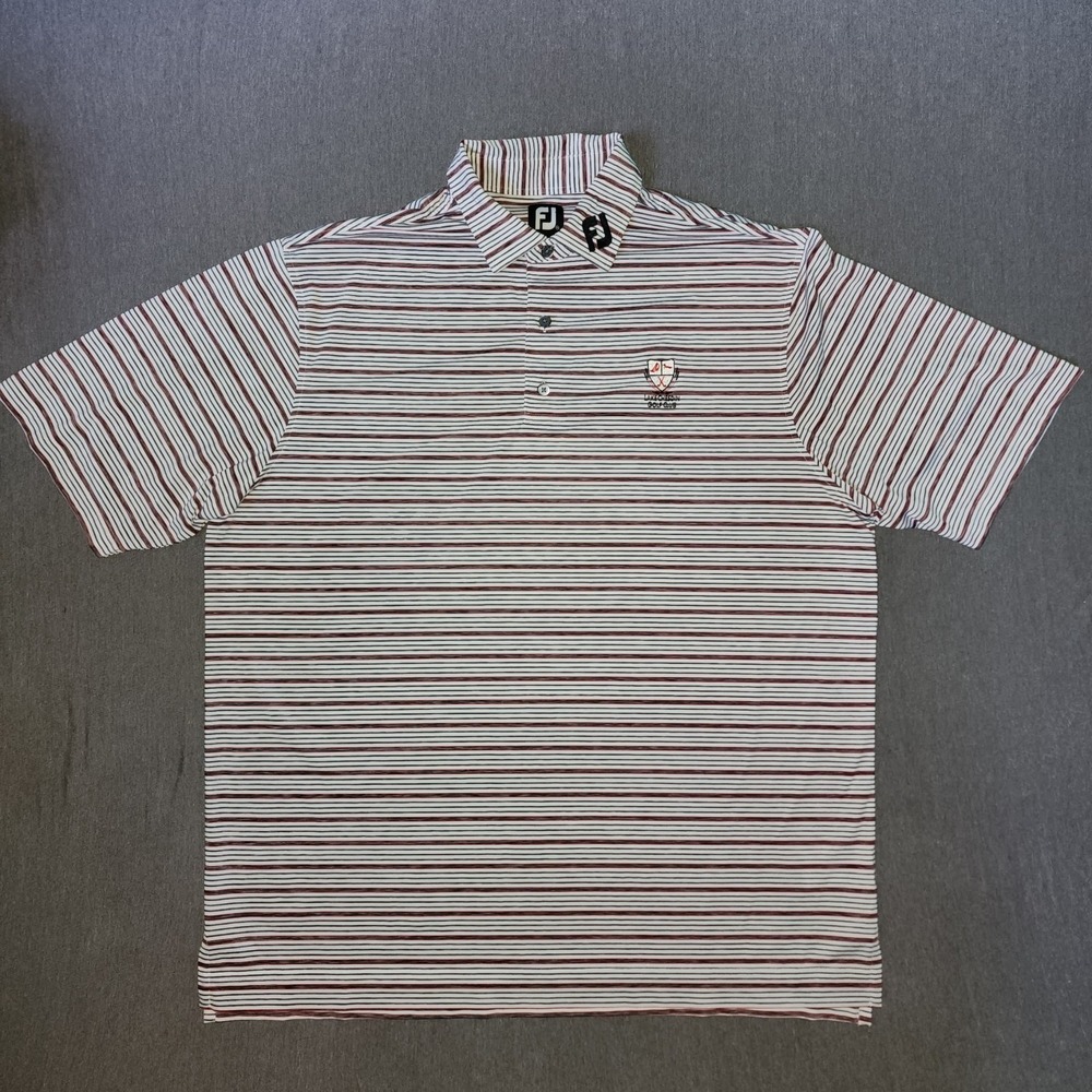 FootJoy Mens 2XL Striped Golf Polo Lake Chesdin Country Club Red White Gray